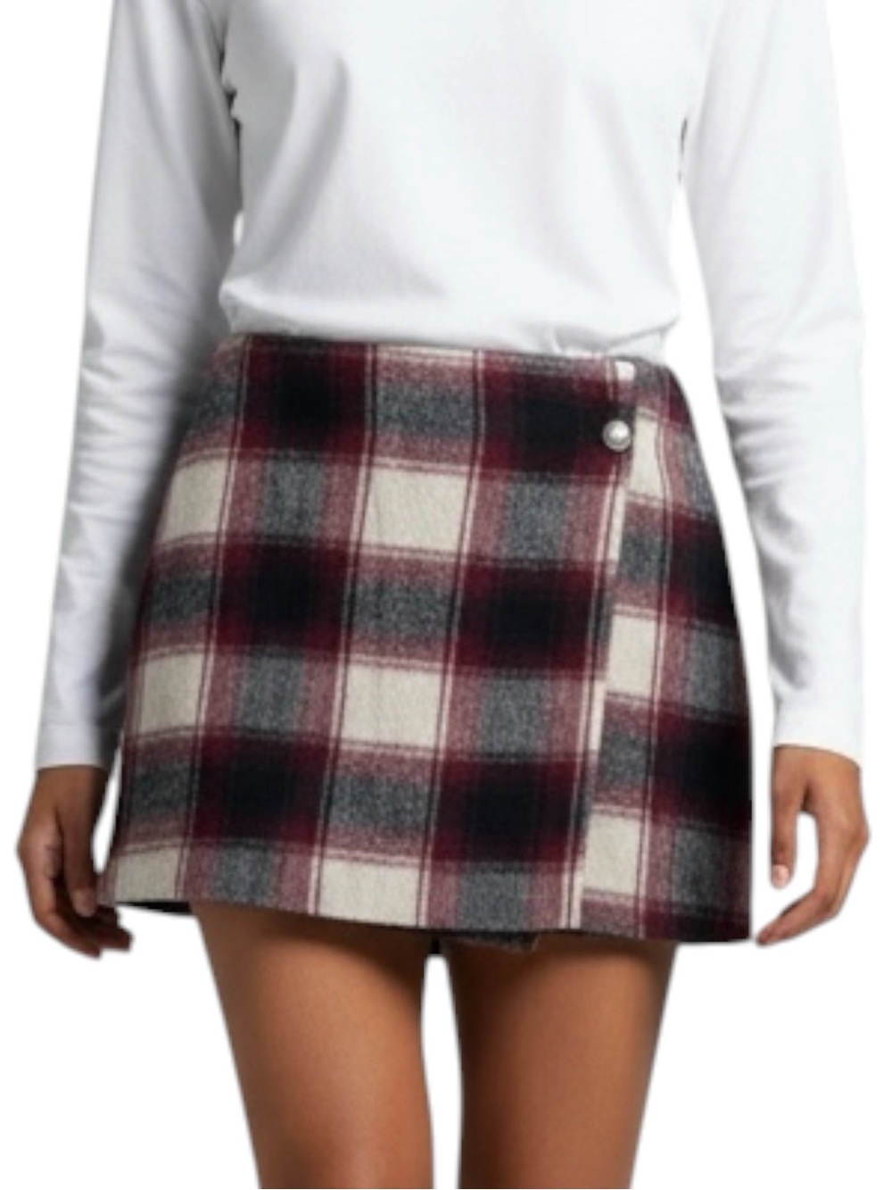 Rachel Zoe Burgundy Cream Gray Plaid Mini Skirt NWT Size L Academia Prep